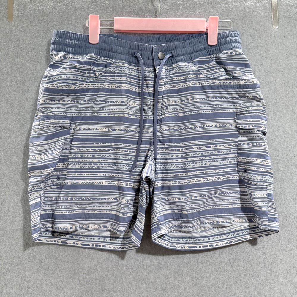 Columbia Sportswear Mens Blue Tribal Stripe Cargo Shorts Medium Drawstring